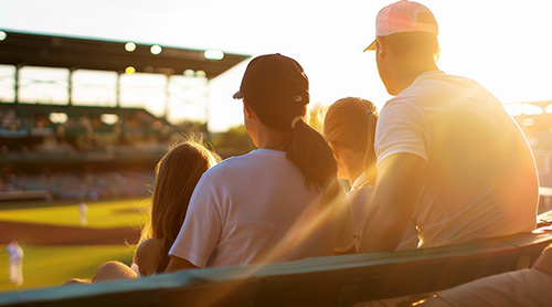 People sitting in the stands at a MiLB game