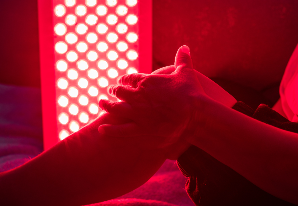 Someone undergoing light therapy for psoriasis treatment